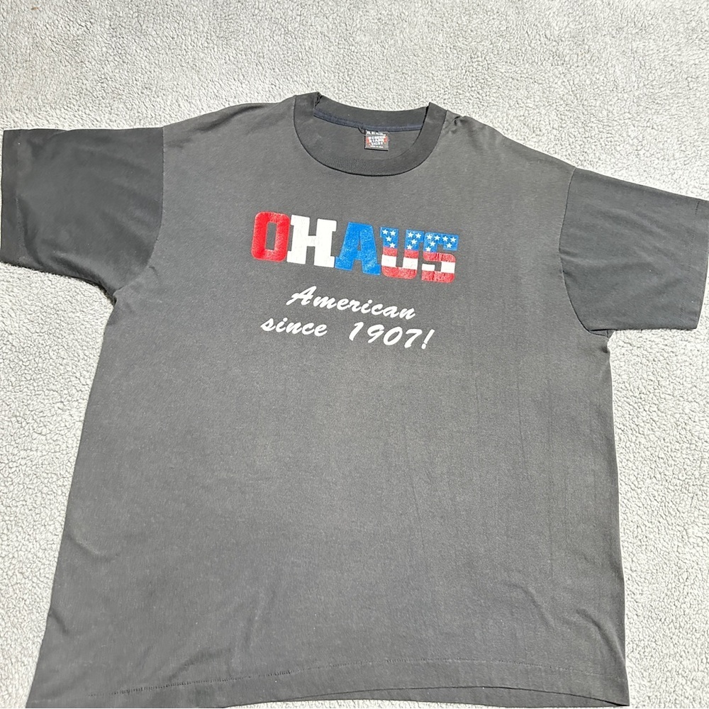 Vintage Ohaus USA Flag Logo T-Shirt XL Screen Stars Best Made in USA 1907 Tee